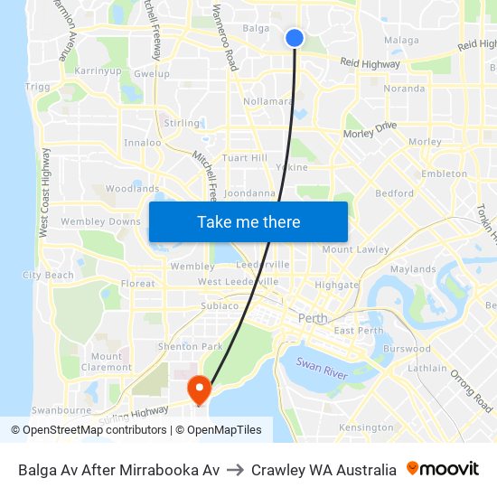 Balga Av After Mirrabooka Av to Crawley WA Australia map