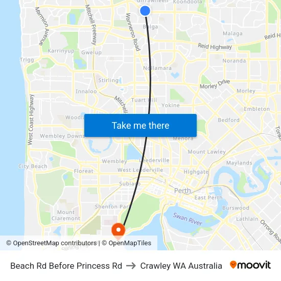Beach Rd Before Princess Rd to Crawley WA Australia map