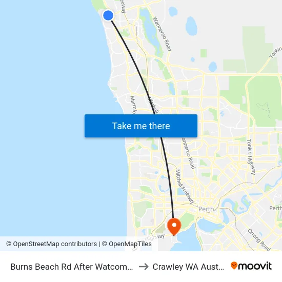 Burns Beach Rd After Watcombe Av to Crawley WA Australia map