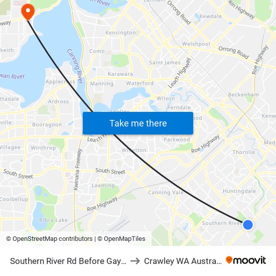 Southern River Rd Before Gay St to Crawley WA Australia map