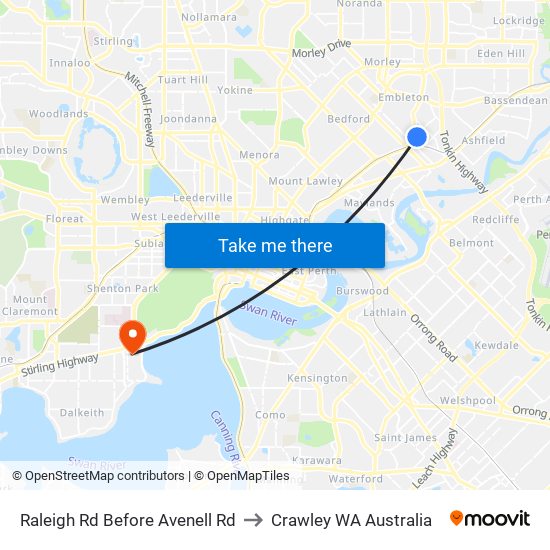 Raleigh Rd Before Avenell Rd to Crawley WA Australia map