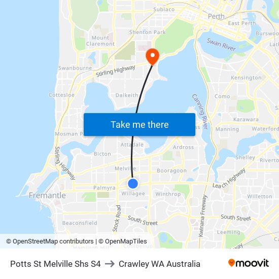 Potts St Melville Shs S4 to Crawley WA Australia map