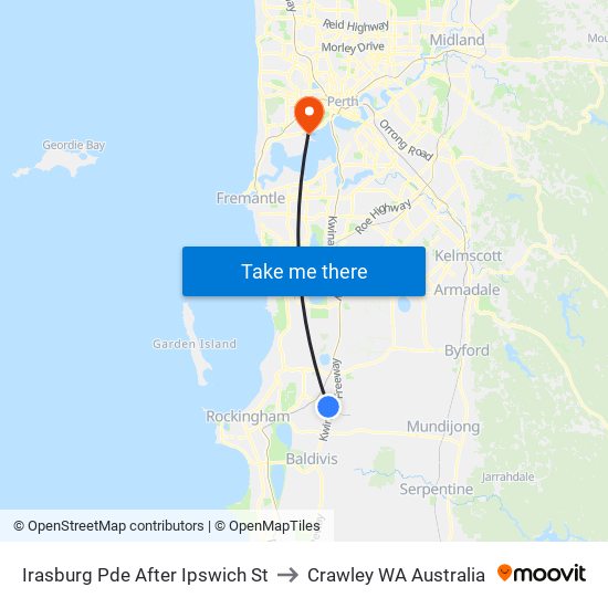 Irasburg Pde After Ipswich St to Crawley WA Australia map