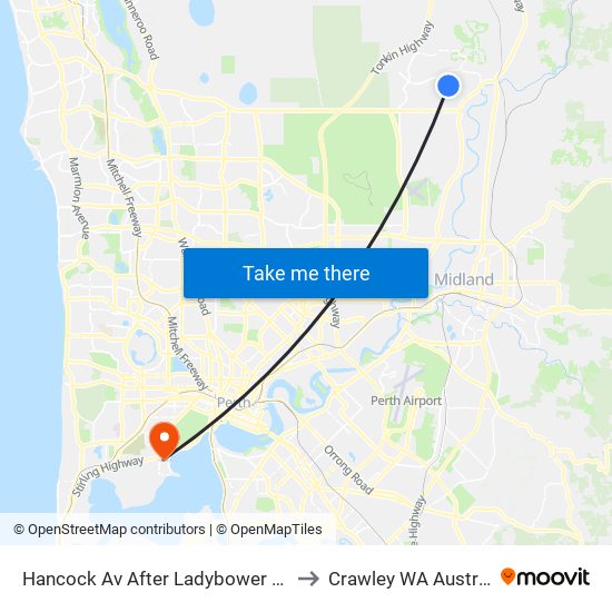 Hancock Av After Ladybower Vista to Crawley WA Australia map