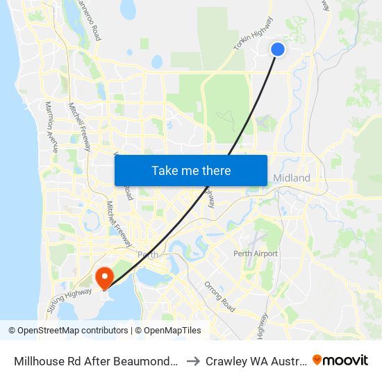 Millhouse Rd After Beaumonde Gra to Crawley WA Australia map