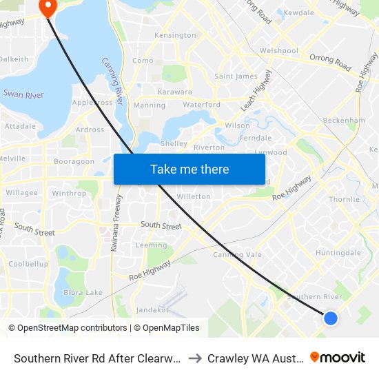 Southern River Rd After Clearwater Dr to Crawley WA Australia map