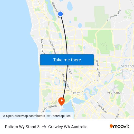 Paltara Wy Stand 3 to Crawley WA Australia map