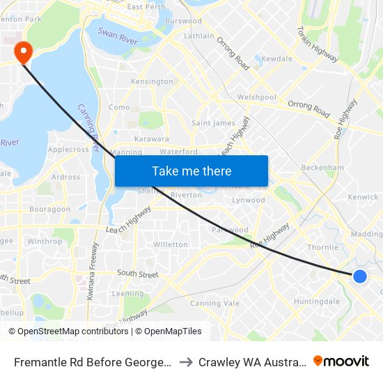 Fremantle Rd Before George St to Crawley WA Australia map