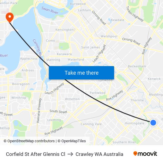 Corfield St After Glennis Cl to Crawley WA Australia map