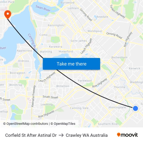 Corfield St After Astinal Dr to Crawley WA Australia map