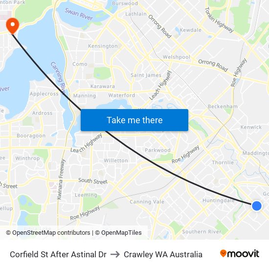Corfield St After Astinal Dr to Crawley WA Australia map
