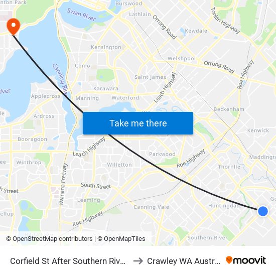 Corfield St After Southern River Rd to Crawley WA Australia map