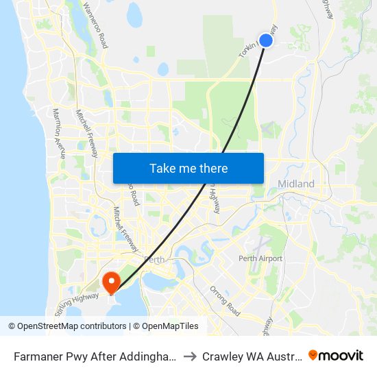 Farmaner Pwy After Addingham Dr to Crawley WA Australia map