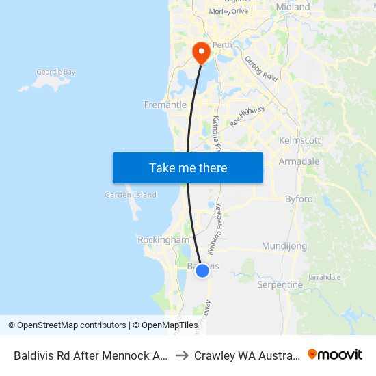 Baldivis Rd After Mennock App to Crawley WA Australia map