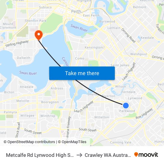 Metcalfe Rd Lynwood High Sch to Crawley WA Australia map