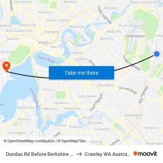 Dundas Rd Before Berkshire Rd to Crawley WA Australia map