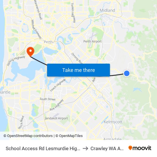 School Access Rd Lesmurdie High School S2 to Crawley WA Australia map