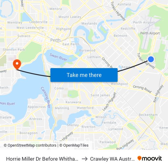 Horrie Miller Dr Before Whitham Rd to Crawley WA Australia map