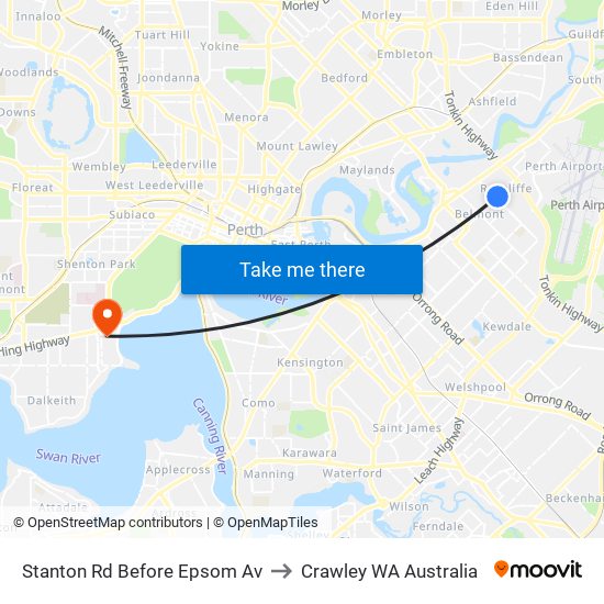 Stanton Rd Before Epsom Av to Crawley WA Australia map