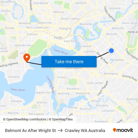 Belmont Av After Wright St to Crawley WA Australia map