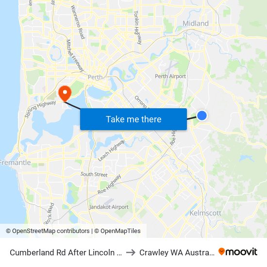 Cumberland Rd After Lincoln Rd to Crawley WA Australia map