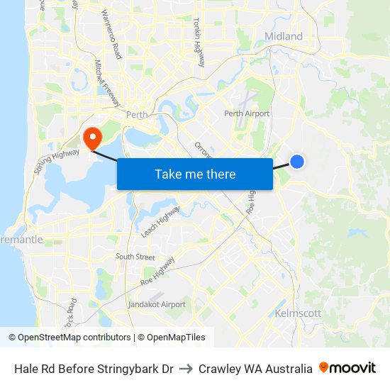 Hale Rd Before Stringybark Dr to Crawley WA Australia map