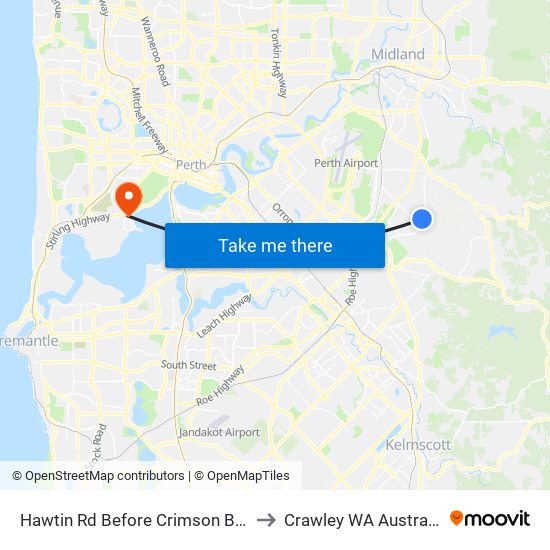 Hawtin Rd Before Crimson Bvd to Crawley WA Australia map