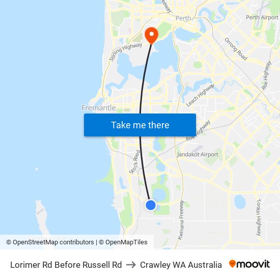 Lorimer Rd Before Russell Rd to Crawley WA Australia map