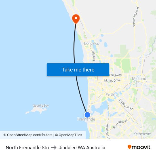 North Fremantle Stn to Jindalee WA Australia map