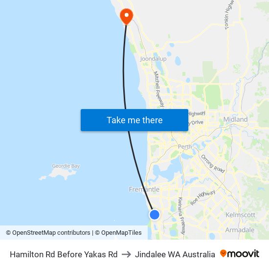 Hamilton Rd Before Yakas Rd to Jindalee WA Australia map