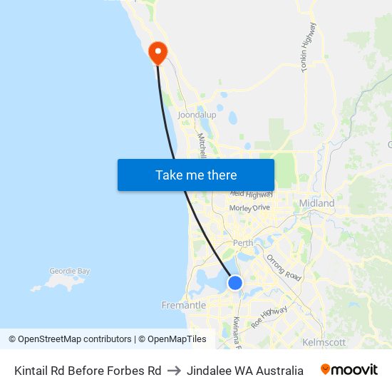 Kintail Rd Before Forbes Rd to Jindalee WA Australia map