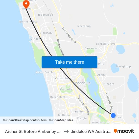 Archer St Before Amberley Wy to Jindalee WA Australia map