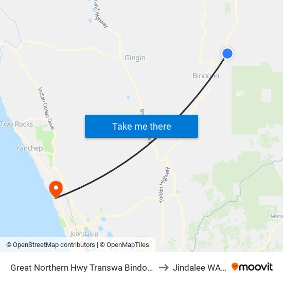 Great Northern Hwy Transwa Bindoon Agricultural College to Jindalee WA Australia map