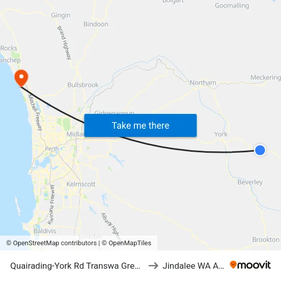Quairading-York Rd Transwa Greenhills Turnoff to Jindalee WA Australia map