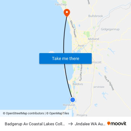 Badgerup Av Coastal Lakes College Stand 2 to Jindalee WA Australia map