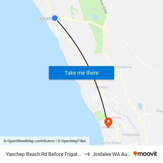 Yanchep Beach Rd Before Frigate Crescent to Jindalee WA Australia map