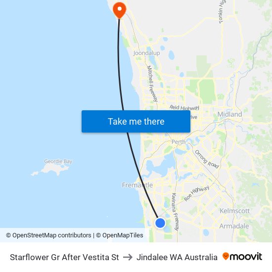 Starflower Gr After Vestita St to Jindalee WA Australia map