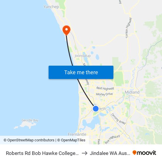 Roberts Rd Bob Hawke College Stand 1 to Jindalee WA Australia map