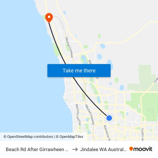 Beach Rd After Girrawheen Av to Jindalee WA Australia map