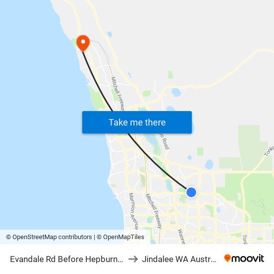 Evandale Rd Before Hepburn Av to Jindalee WA Australia map