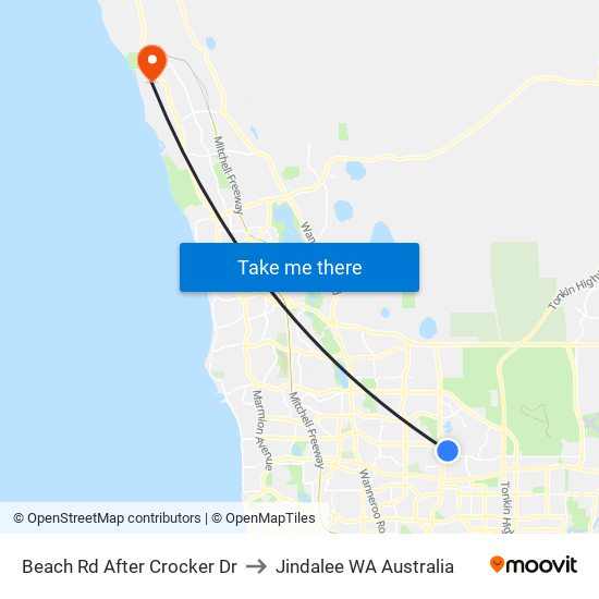 Beach Rd After Crocker Dr to Jindalee WA Australia map