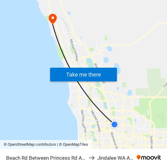 Beach Rd Between Princess Rd And Muswell St to Jindalee WA Australia map