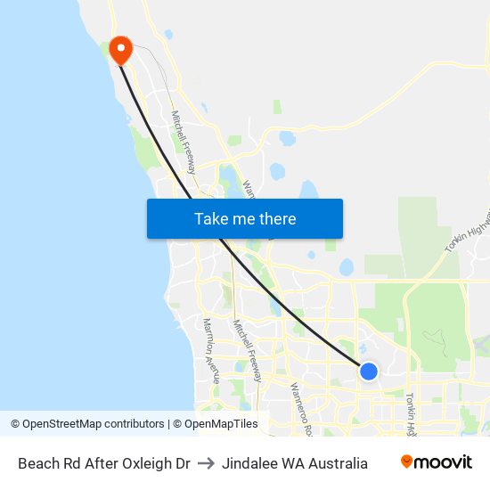 Beach Rd After Oxleigh Dr to Jindalee WA Australia map