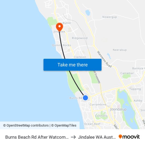 Burns Beach Rd After Watcombe Av to Jindalee WA Australia map