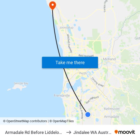 Armadale Rd Before Liddelow Rd to Jindalee WA Australia map