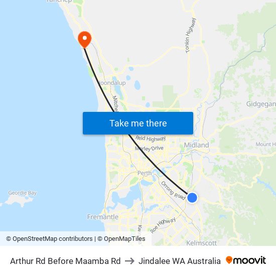 Arthur Rd Before Maamba Rd to Jindalee WA Australia map