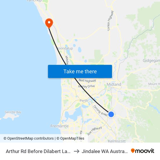 Arthur Rd Before Dilabert Lane to Jindalee WA Australia map