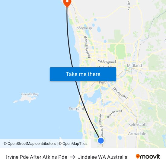 Irvine Pde After Atkins Pde to Jindalee WA Australia map