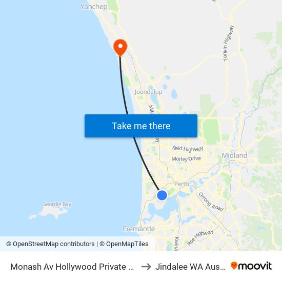 Monash Av Hollywood Private Hospital to Jindalee WA Australia map