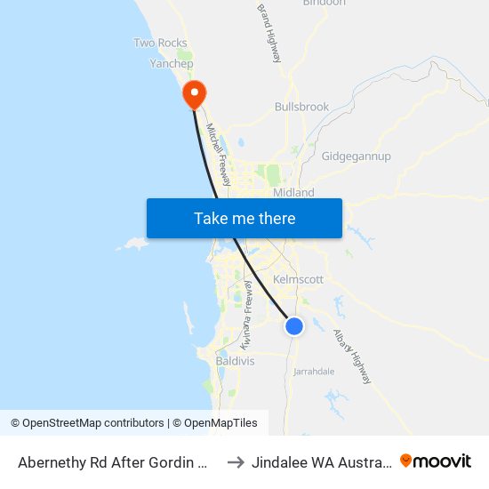 Abernethy Rd After Gordin Way to Jindalee WA Australia map